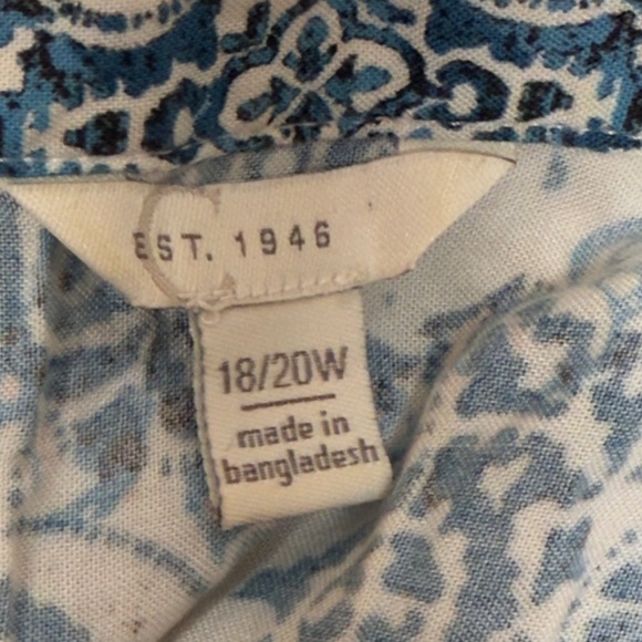 EST.1946 Blue and White Buttoned Blouse with Mandarin Collar Size 18/20W - Picture 3 of 4